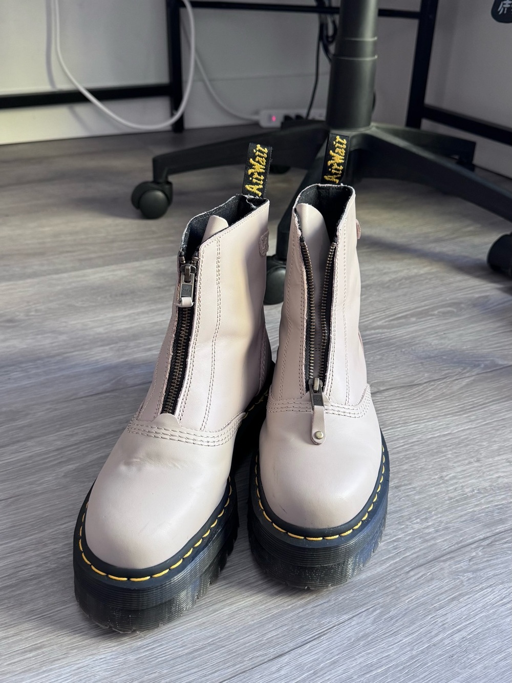 Dr. Martens Neutral Beige Zip Up Platform Boots
